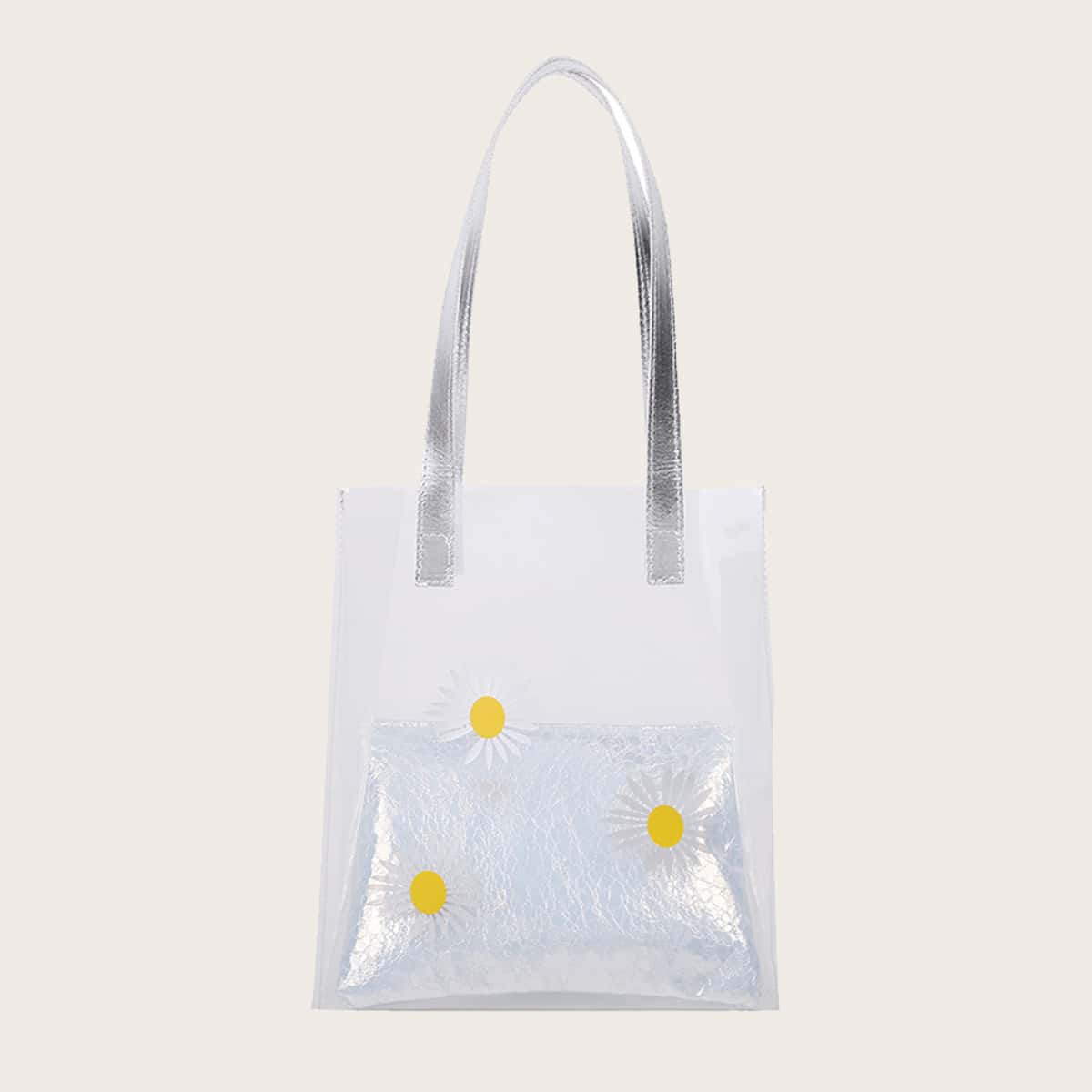 

Floral Graphic Shoulder Bag With Inner Pouch, Clear