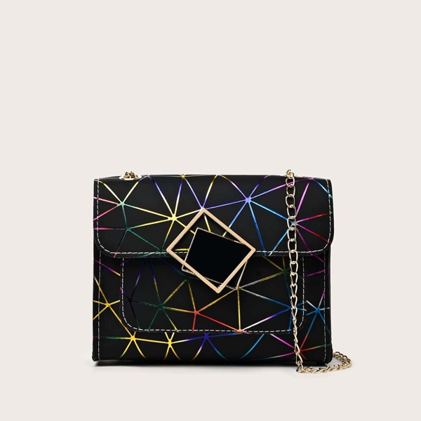 

Geometric Chain Crossbody Bag, Black