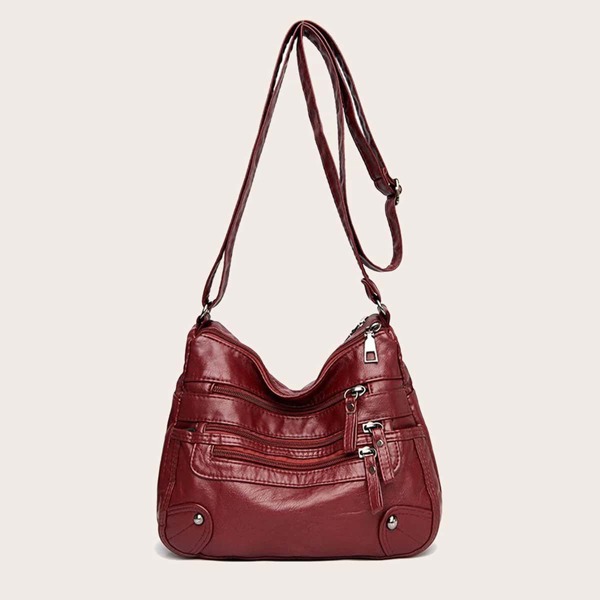 

Minimalist Zipper Front Crossbody Bag, Burgundy