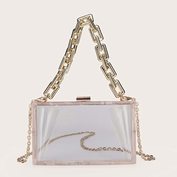 

Clear Chain Box Bag, Gold