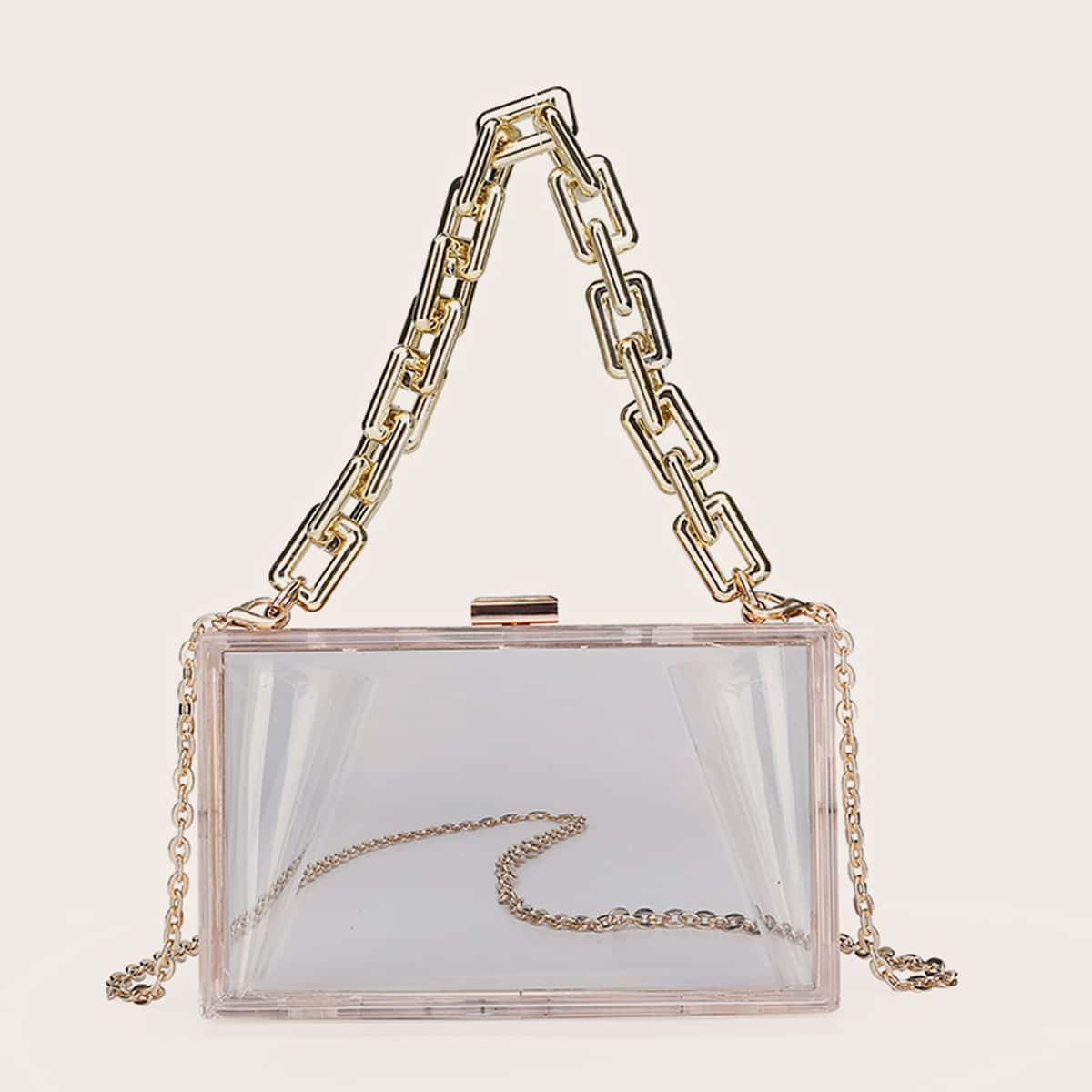 

Clear Chain Box Bag, Gold