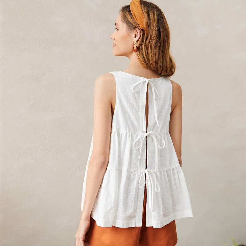 

Tie Back Solid Top, White