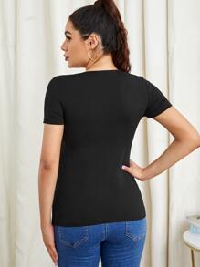 SHEIN Maternidad camiseta de lactancia 2 en 1 unicolor - Negro - Ver 6