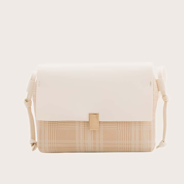 

Plaid Pattern Flap Crossbody Bag, Beige