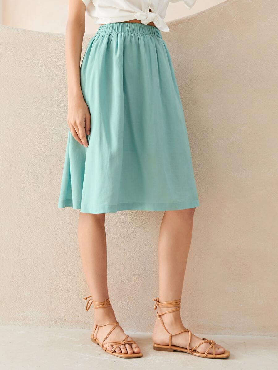 SHEIN Solid Elastic Waist Skirt