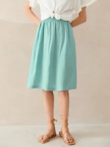 SHEIN Solid Elastic Waist Skirt