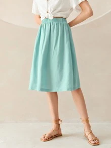 SHEIN Solid Elastic Waist Skirt