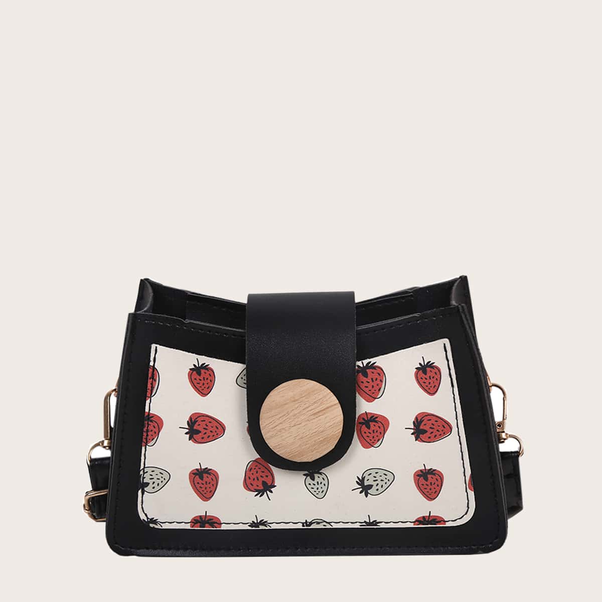 

Strawberry Graphic Crossbody Bag, Black