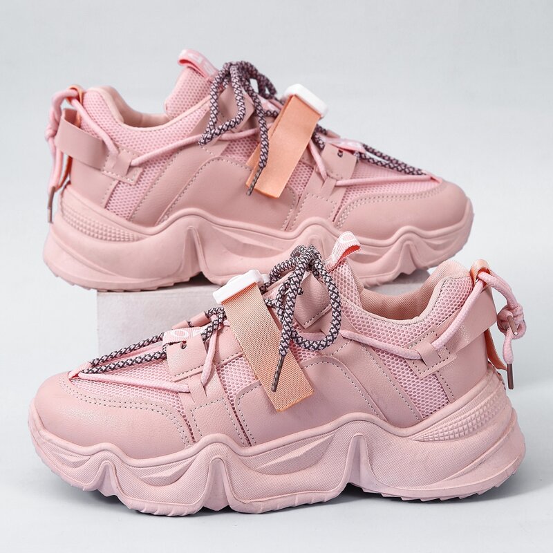 

Letter Graphic Lace-up Front Chunky Sneakers, Pink