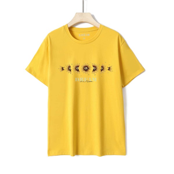 

Letter & Floral Print Tee, Yellow