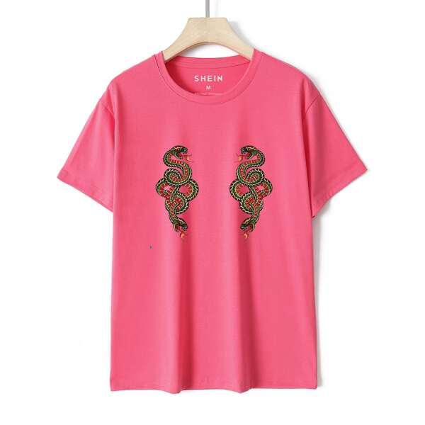 

Snake Print Short Sleeve Tee, Pink