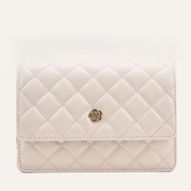 

Mini Quilted Faux Pearl Decor Crossbody Bag, Beige
