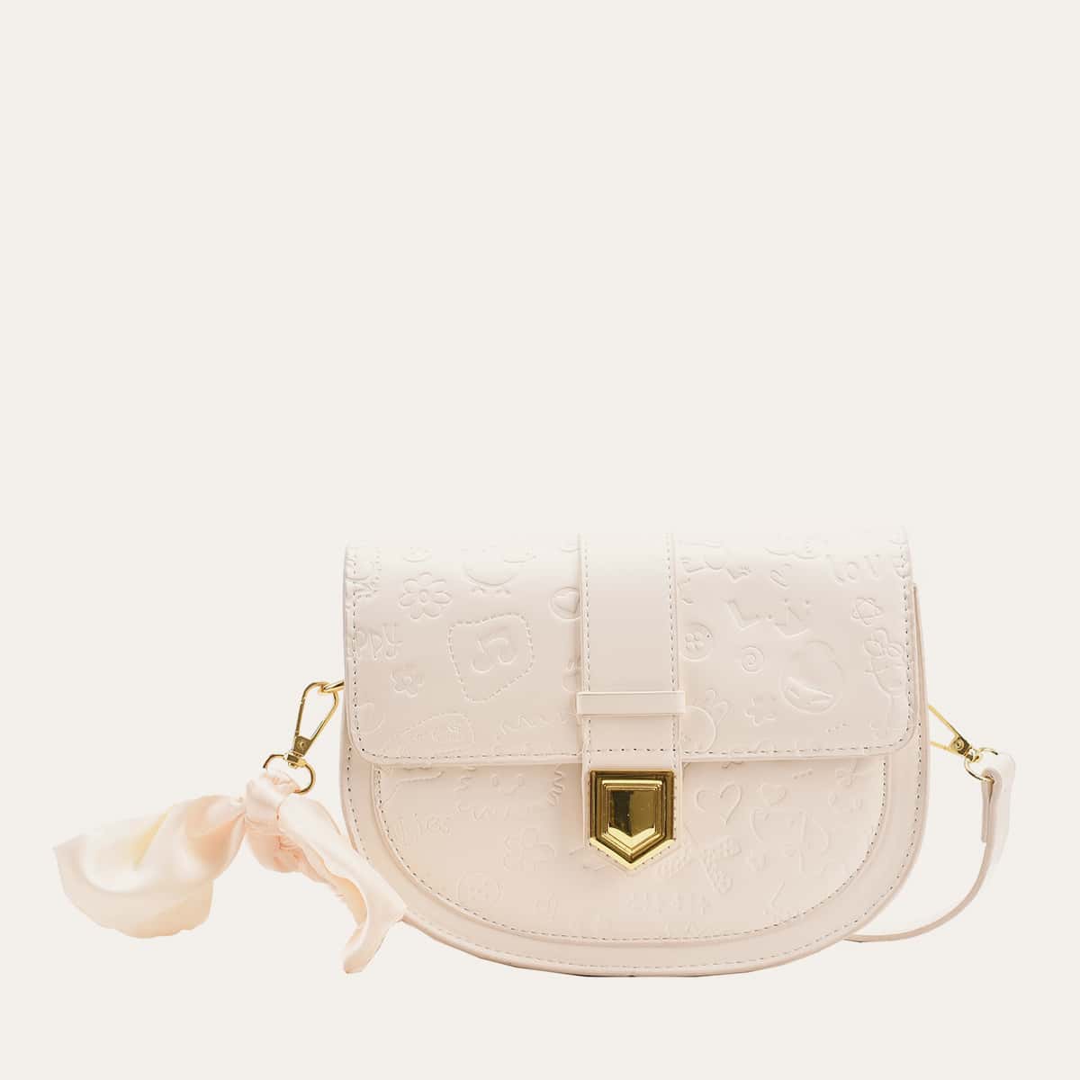 

Cartoon Embossed Saddle Bag, Beige
