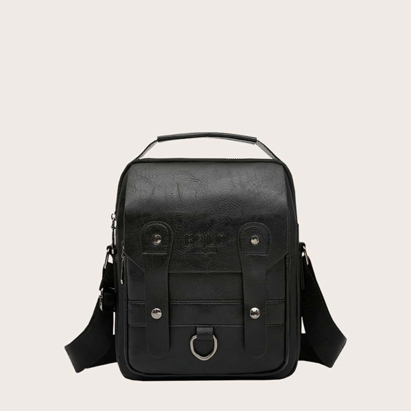 

Men Letter Embossed Crossbody Bag, Black