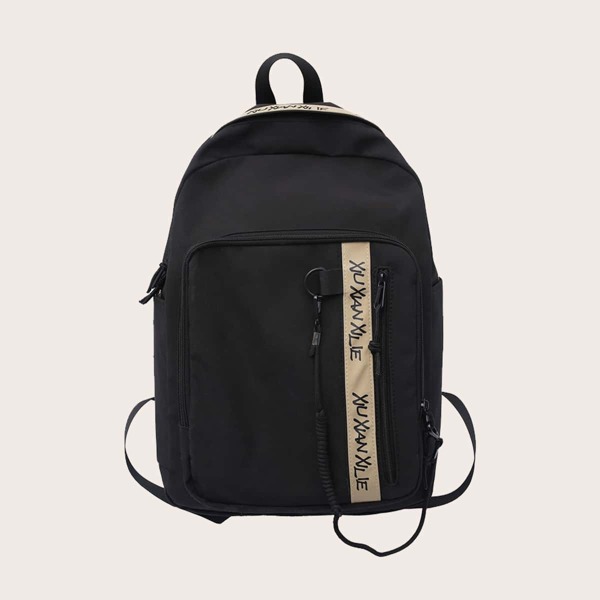 

Men Graphic Pocket Front Backpack, Black