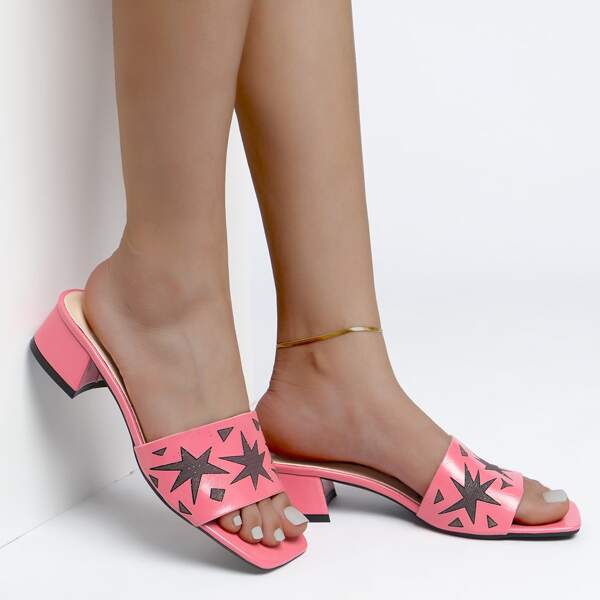 

Geometric Pattern Chunky Heeled Mules, Pink
