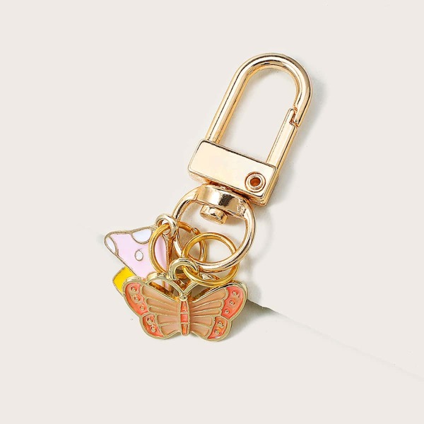 

Mushroom & Butterfly Bag Charm, Gold