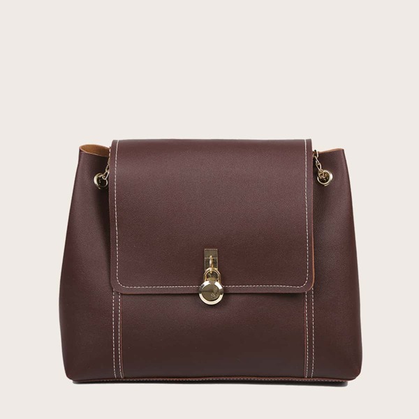 

Minimalist Flap Tote Bag, Chocolate brown