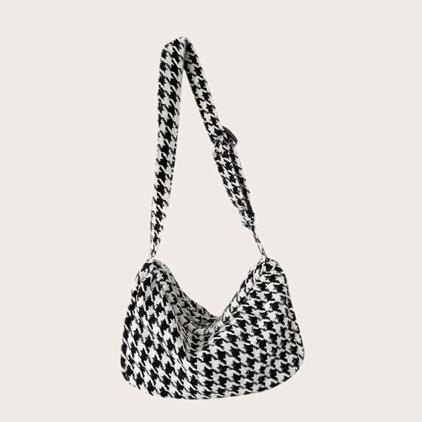 

Houndstooth Pattern Crossbody Bag, Black and white