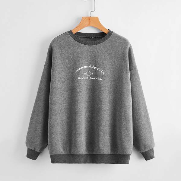 

Slogan Graphic Drop Shoulder Thermal Sweatshirt, Grey
