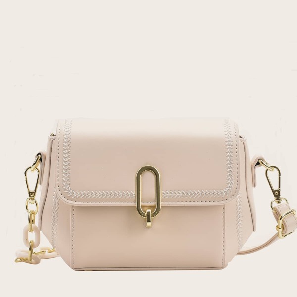 

Stitch Trim Flap Crossbody Bag, Beige