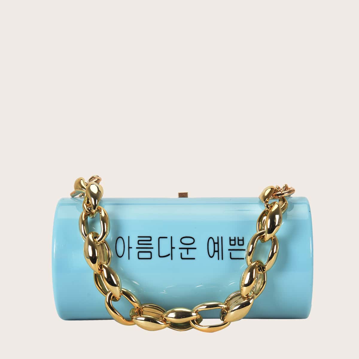 

Letter Graphic Chain Box Bag, Baby blue