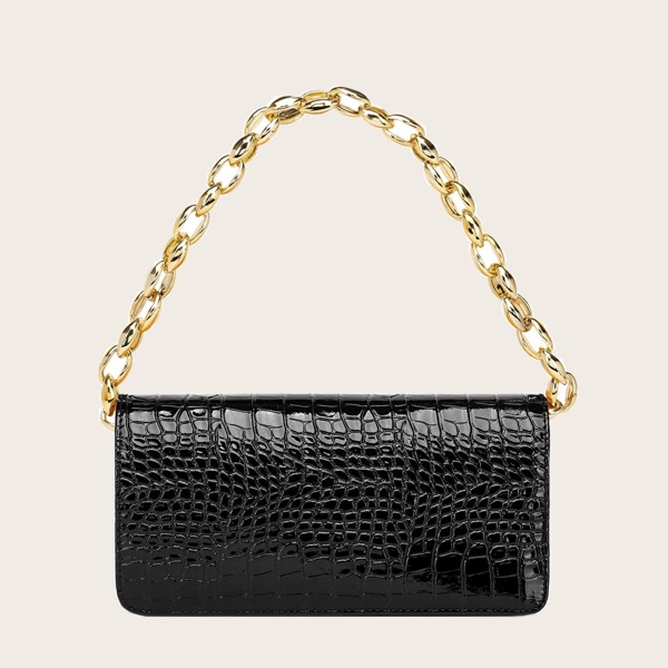 

Croc Embossed Chain Shoulder Bag, Black