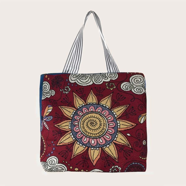 

Floral Graphic Tote Bag, Burgundy