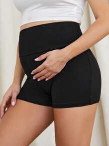 SHEIN Maternity Wide Waistband Biker Shorts - Black - View 1