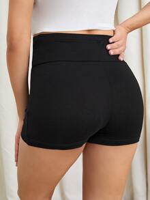 SHEIN Maternity Wide Waistband Biker Shorts - Black - View 2