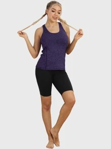 Conjunto de 3 piezas de top deportivo sin espalda con detalle de hilo y estampado de letras, atuendo de tenis para mujeres - Multicolor - Ver 2