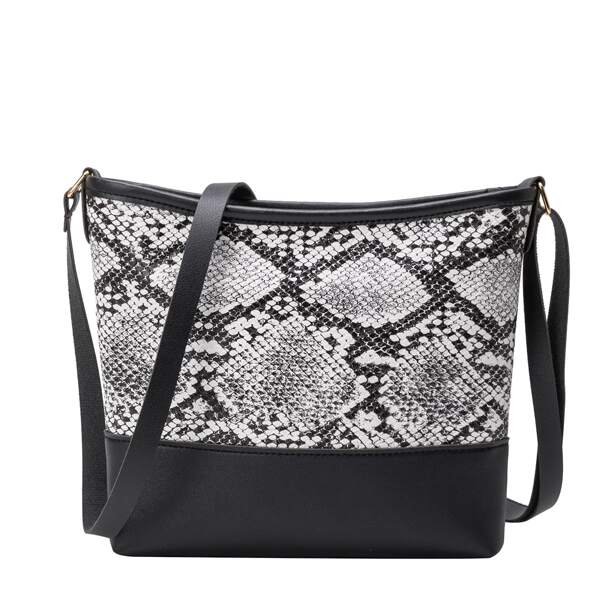 

Snakeskin Print Crossbody Bag, Black