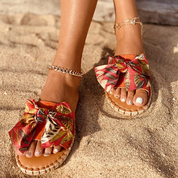 

Bow Decor Espadrille Slide Sandals, Multicolor