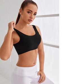 Sujetador deportivo de espalda abierta unicolor - soporte medio - Negro - Ver 1