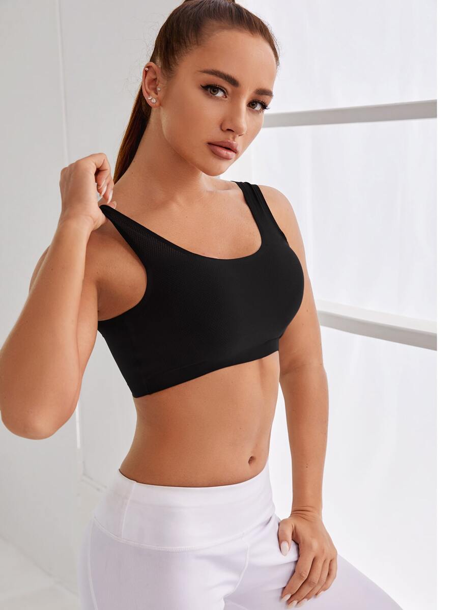 Sujetador deportivo de espalda abierta unicolor - soporte medio - Negro - Ver 1