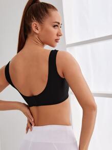 Sujetador deportivo de espalda abierta unicolor - soporte medio - Negro - Ver 2