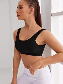 Sujetador deportivo de espalda abierta unicolor - soporte medio - Negro - Ver 5