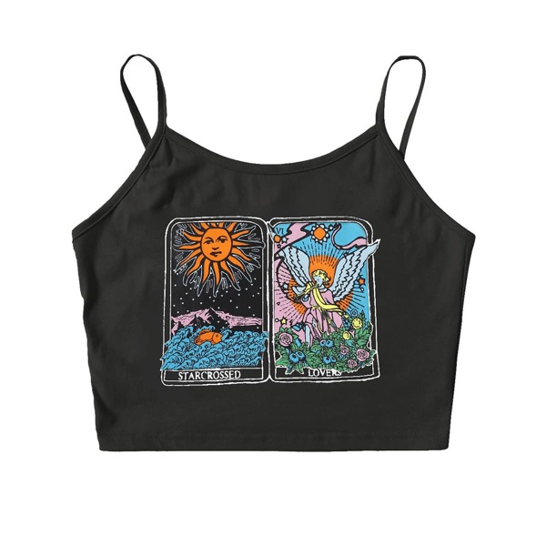 

Plus Angel And Sun Print Cami Top, Black