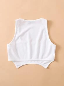 Top corto tank tejido de canalé bajo asimétrico de cuello redondo - Blanco - Ver 2