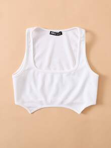 Top corto tank tejido de canalé bajo asimétrico de cuello redondo - Blanco - Ver 3