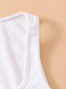 Top corto tank tejido de canalé bajo asimétrico de cuello redondo - Blanco - Ver 5