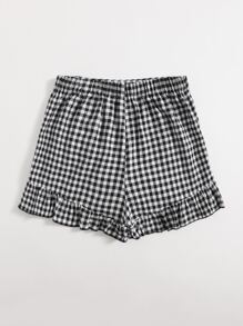 Soleia Knot Side Ruffle Trim Gingham Skort - Black and White - View 2