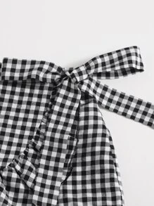 Soleia Knot Side Ruffle Trim Gingham Skort - Black and White - View 4