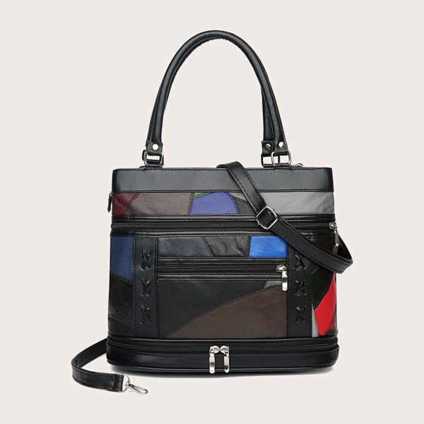 

Colorblock Tote Bag, Black