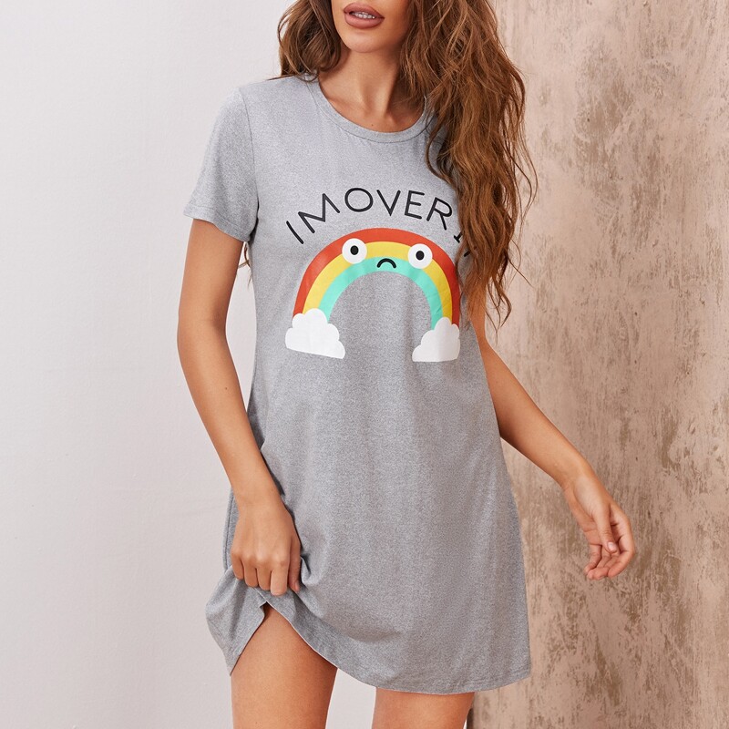 

Rainbow Print Night Dress, Grey