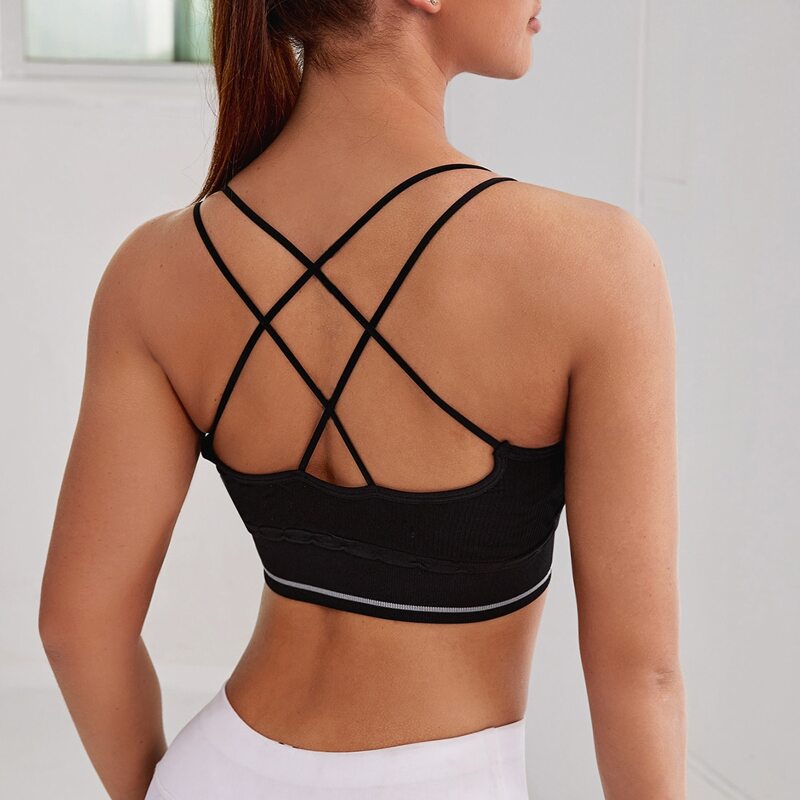 

Medium Support Criss Cross Backless Sports Bra, Black