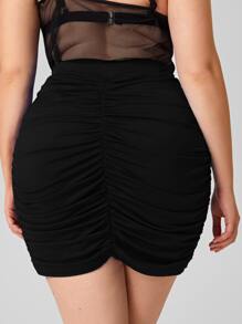 Celure Falda mini con fruncido de cintura alta - Negro - Ver 2