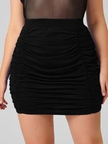 Celure Falda mini con fruncido de cintura alta - Negro - Ver 5