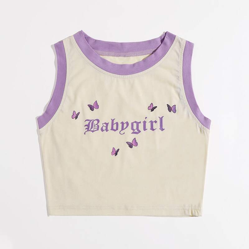 

Letter Butterfly Graphic Ringer Tank Top, Multicolor