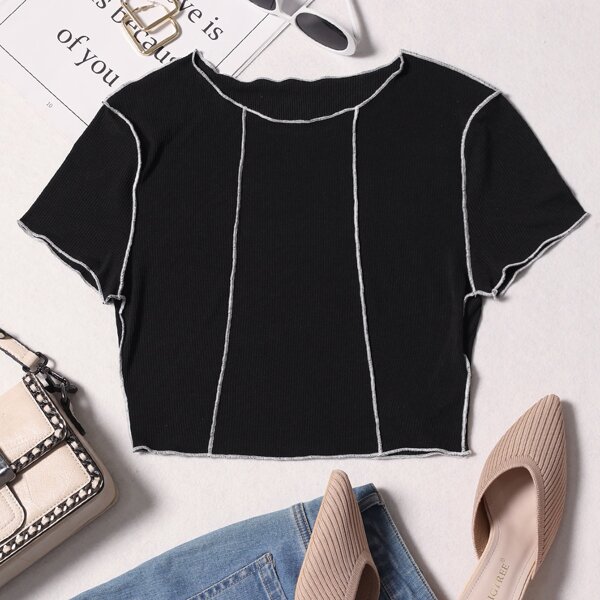 

Stitch Trim Crop Tee, Black